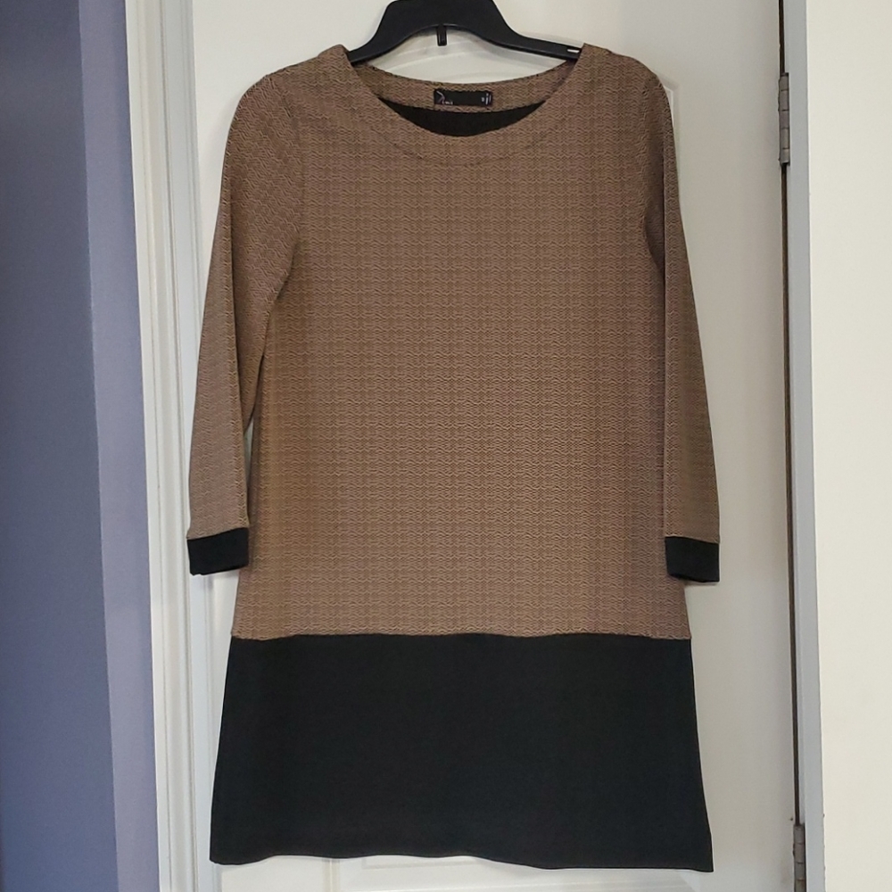 3/4 sleeve tunic/dress black/tan Medium